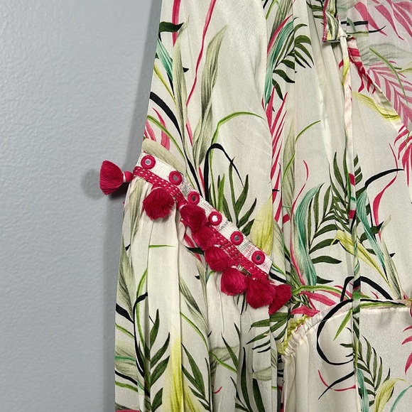 Taj by Sabrina Crippa Silk Embodied  Cream and Green Layered Skirt dress S - Picture 5 of 16